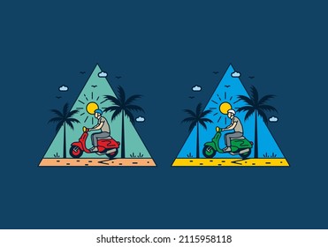 Riding scooter line art illustration design
