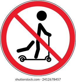 Riding scooters is prohibited. E-scooters are prohibited. Prohibition sign - vector illustration