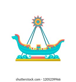 Riding ship attraction, amusement park element vector Illustration on a white background