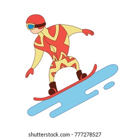 Riding snowboarder. Winter games vector illustration. 