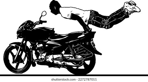 Riding with Style: Depicting a Young Boy's Bike Stunt Tricks in Silhouette, The Thrill of Adventure: Sketching an Indian Man's Bike Stunt in Vector Illustration