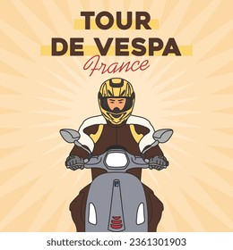 Viajando con Vespa, ilustración a mano, para la impresión de camisetas, afiches y ETC. Formato de vector 