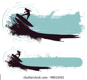 riding wave with grunge horizontal banner