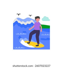 Riding Waves on a Surfboard Vector Illustration