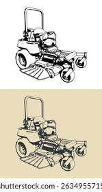 Riding zero-turn mower stylized vector illustrations