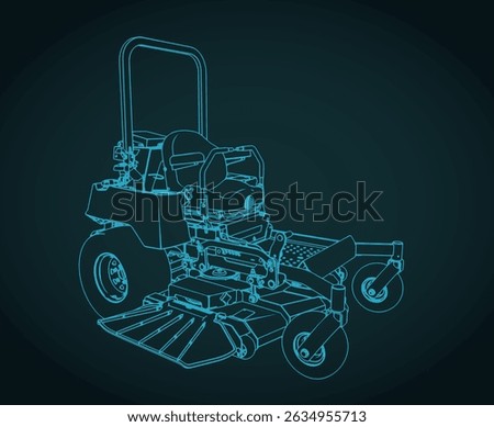 Riding zero-turn mower stylized vector illustrations