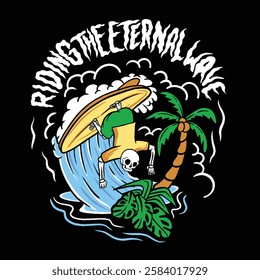 Riding_The_Eternal_Wave illustration old school vector vintage