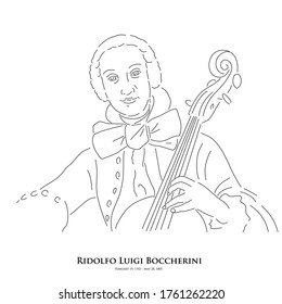 Ridolfo Luigi Boccherini (February 19, 1743 – May 28, 1805) A master of historical music. Line drawing portrait illustration.
