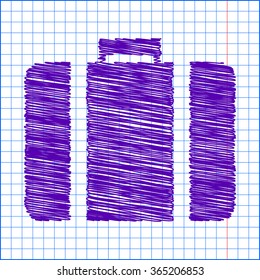 riefcase black and white icon with pen and school paper effect 