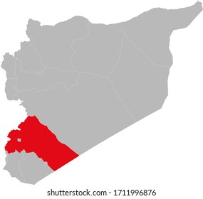 Rif dimashq province highlighted on syria map. Light gray background. Perfect for Business concepts, backgrounds, backdrop, sticker, chart, presentation and wallpaper.