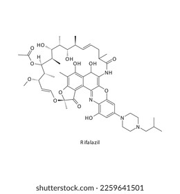 Rifalazil flat skeletal molecular structure Rifamycin antibiotic drug used in treatment. Vector illustration.
