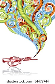 Rifle in abstract collage. Format A4. Vector illustration. Isolated groups and layers. Global colors.