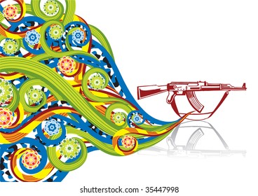 Rifle in abstract collage. Format A4. Vector illustration. Isolated groups and layers. Global colors.