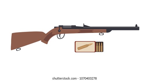 Rifle and ammo box. Vector illustration, isolated on white background