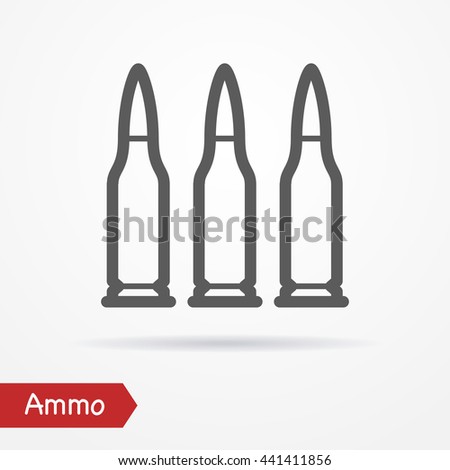 Rifle ammo in line style. Typical simplistic rifle cartridge. Rifle bullets isolated icon with shadow. Ammo vector stock image.