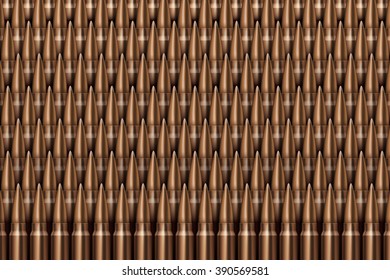 Rifle Bullets background. Neat rows of cartridges. Vector Illustration.