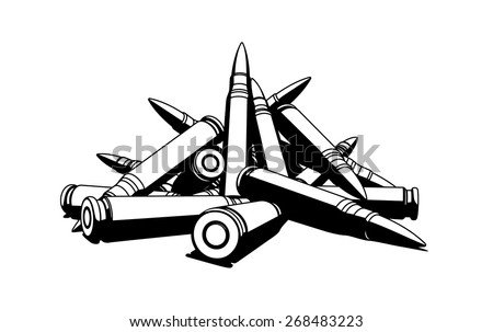 Rifle bullets over white background