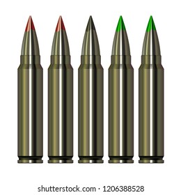 Rifle cartrige collection. Bullets mark of different colors.