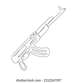 Rifle continuous line drawing. One line art of weapon, pistol, firearms, machine gun, repeating arms, war, army, military exercises.
