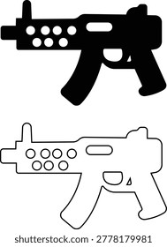 Rifle gun firearm set collection group icons, military weapon vector pack, automatic rifle silhouette and outline flat line black style isolated design elements