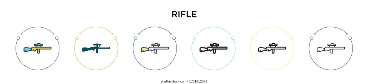 Rifle icon in filled, thin line, outline and stroke style. Vector illustration of two colored and black rifle vector icons designs can be used for mobile, ui, web