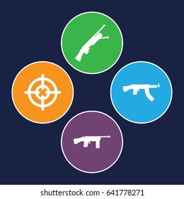 Rifle icons set. set of 4 rifle filled icons such as submachine gun