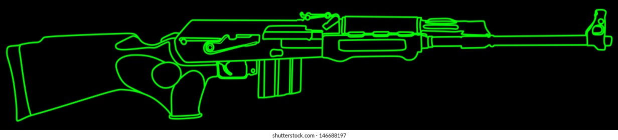 Rifle isolated on black background vector, kalashnikov rifle