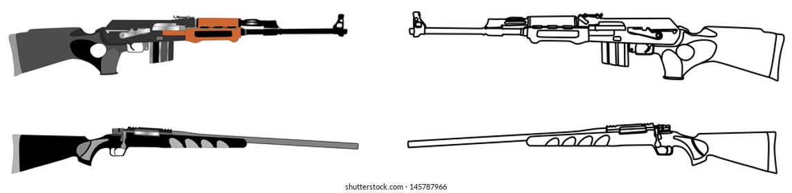 Rifle isolated on white background vector,kalashnikov rifle ,deadly handgun, dangerous weapon, black army and hunting firearm, world war 2, anti terrorism, aggression, arm, military machine,automatic 