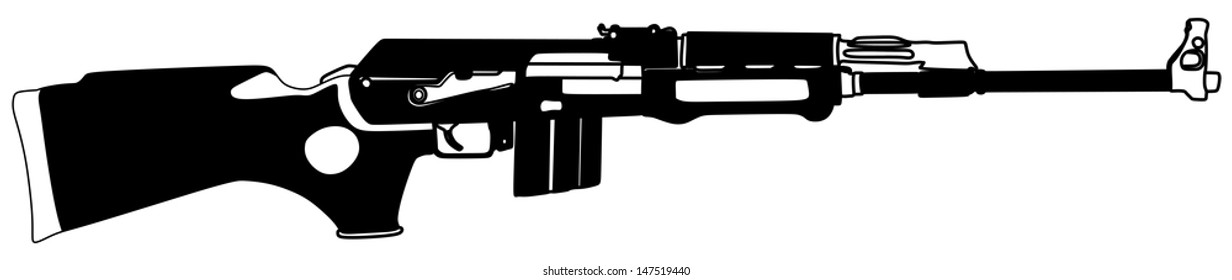 Rifle isolated on white background vector, kalashnikov rifle ,deadly handgun, dangerous weapon, black army and hunting firearm, world war 2, anti terrorism, aggression,arm, military machine,automatic 