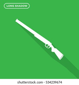 Rifle isolated vector icon in long shadow style on green background