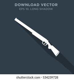 Rifle isolated vector icon in long shadow style on dark blue background
