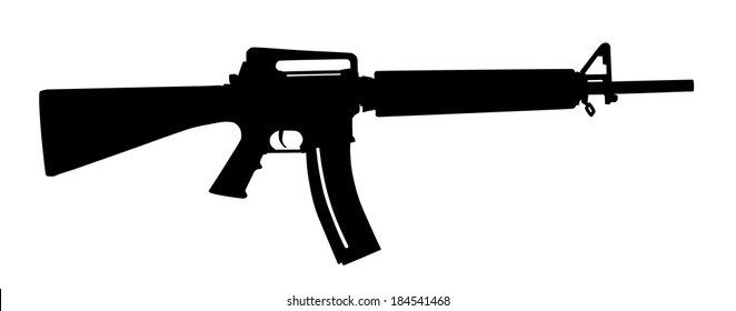 Rifle M 16 vector silhouette isolated on white background. Military and police weapon. 