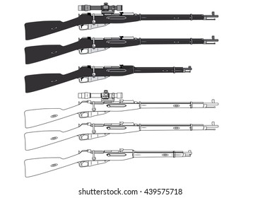 Rifle of Mosin, old rifle. vector outline