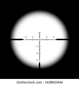 Rifle optical sight. Sniper gun optical scope frame, scoping view focus with black background, vector assassin crosshair telescope