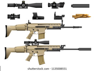 Rifle with scope vector illustration  isolated on white background.