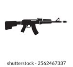 The rifle silhouette has a black vector icon design on a white background. Vector illustration
