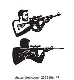 Rifle silhouette vector set with the man on white background