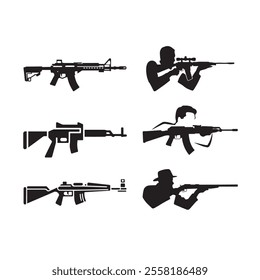 Rifle silhouette vector set with the man on white background