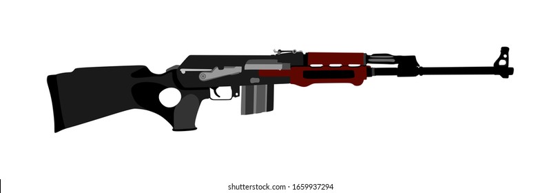 Rifle vector illustration isolated on white background. Tactical assault rifle symbol. Semi automatic carbine. Army and police weapons. Powerful deadly weapon for special unit fire arm.