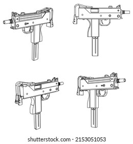 Eslabón del vector del rifle aislado en el fondo blanco. Símbolo táctico de rifle de asalto. Armas semiautomáticas del ejército y la policía. Poderoso arma mortal para el brazo de fuego de la unidad especial.