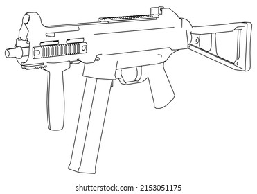 Eslabón del vector del rifle aislado en el fondo blanco. Símbolo táctico de rifle de asalto. Armas semiautomáticas del ejército y la policía. Poderoso arma mortal para el brazo de fuego de la unidad especial.