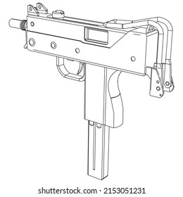 Rifle vector outline isolated on white background. Tactical assault rifle symbol. Semi automatic army and police weapons. Powerful deadly weapon for special unit fire arm.