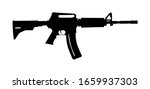 Rifle vector silhouette isolated on white background. Tactical assault rifle symbol. Semi automatic army and police weapons. Powerful deadly weapon for special unit fire arm.