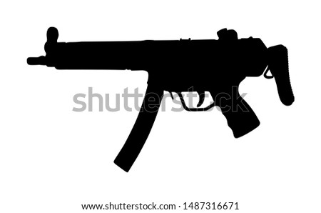 Rifle vector silhouette isolated on white background. Tactical assault rifle symbol. Semi automatic carbine. Army and police weapons. Shotgun gun. Powerful deadly weapon for special unit fire arm.