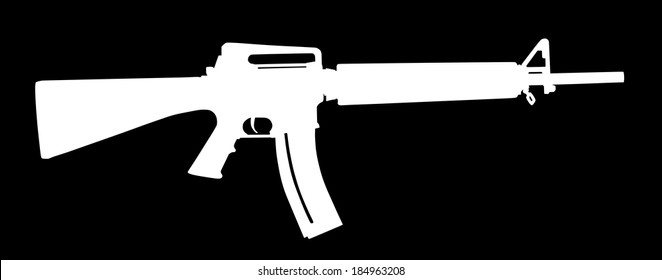 Rifle white vector silhouette isolated on black background.