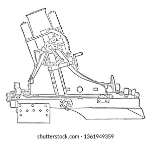 Rifled Medium Trench Mortar was designed with a rifled barrel to spin stabilize the shell, vintage line drawing or engraving illustration.