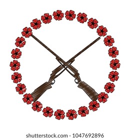 rifles crossed with flowers
