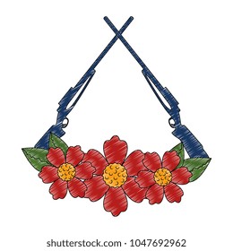 rifles crossed with flowers