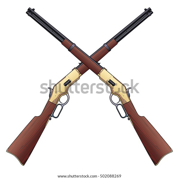 十字銃とは 交差したデザインの2つのビンテージ銃のイラストです のベクター画像素材 ロイヤリティフリー