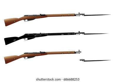 Rifles set,isolated on white background. Gun with silhouette. Vector illustration
